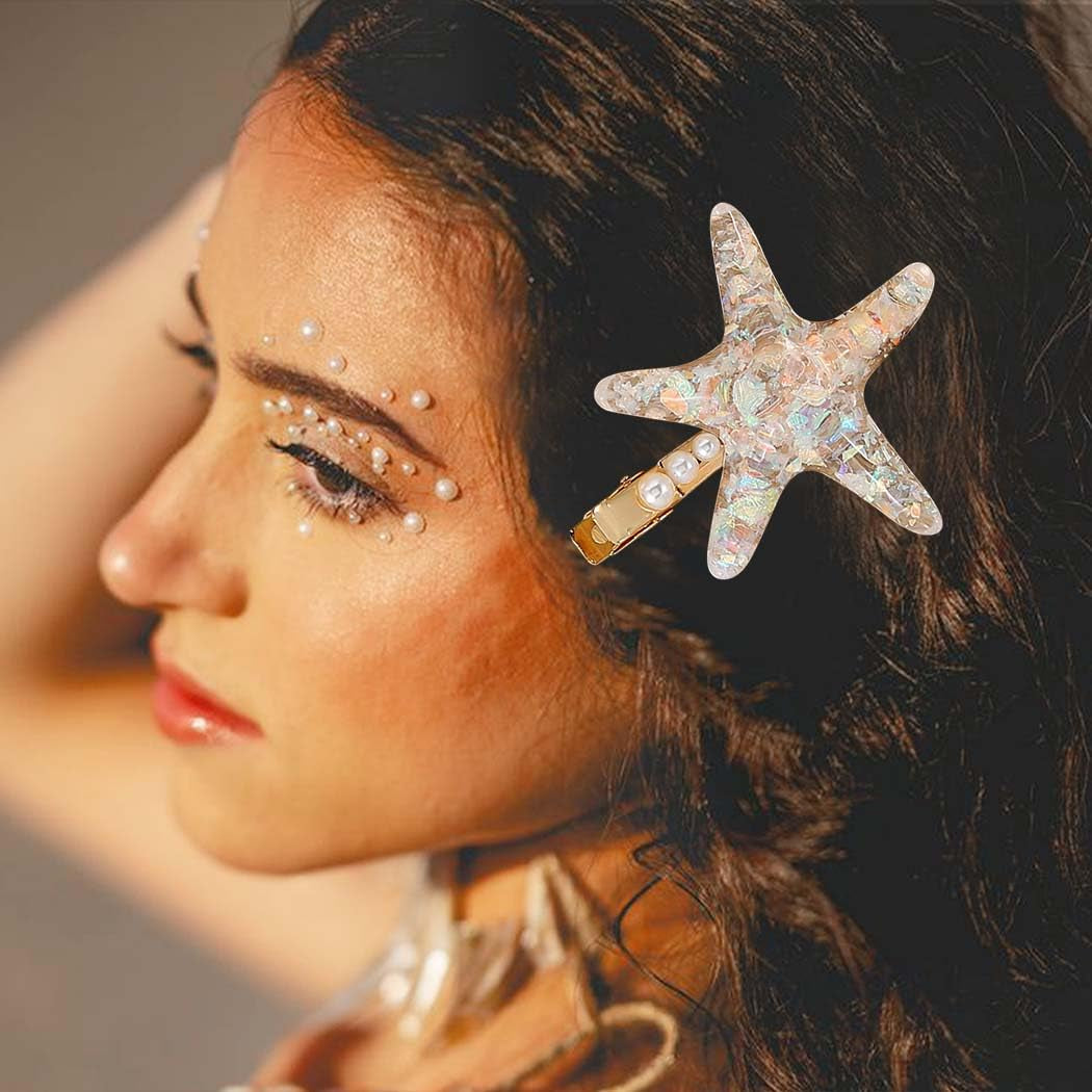 Starfish Hair Clips Mermaid Hair Hair Barrettes Sea Star Costume Hair Accessories for Women and Girls (Pack of 2)