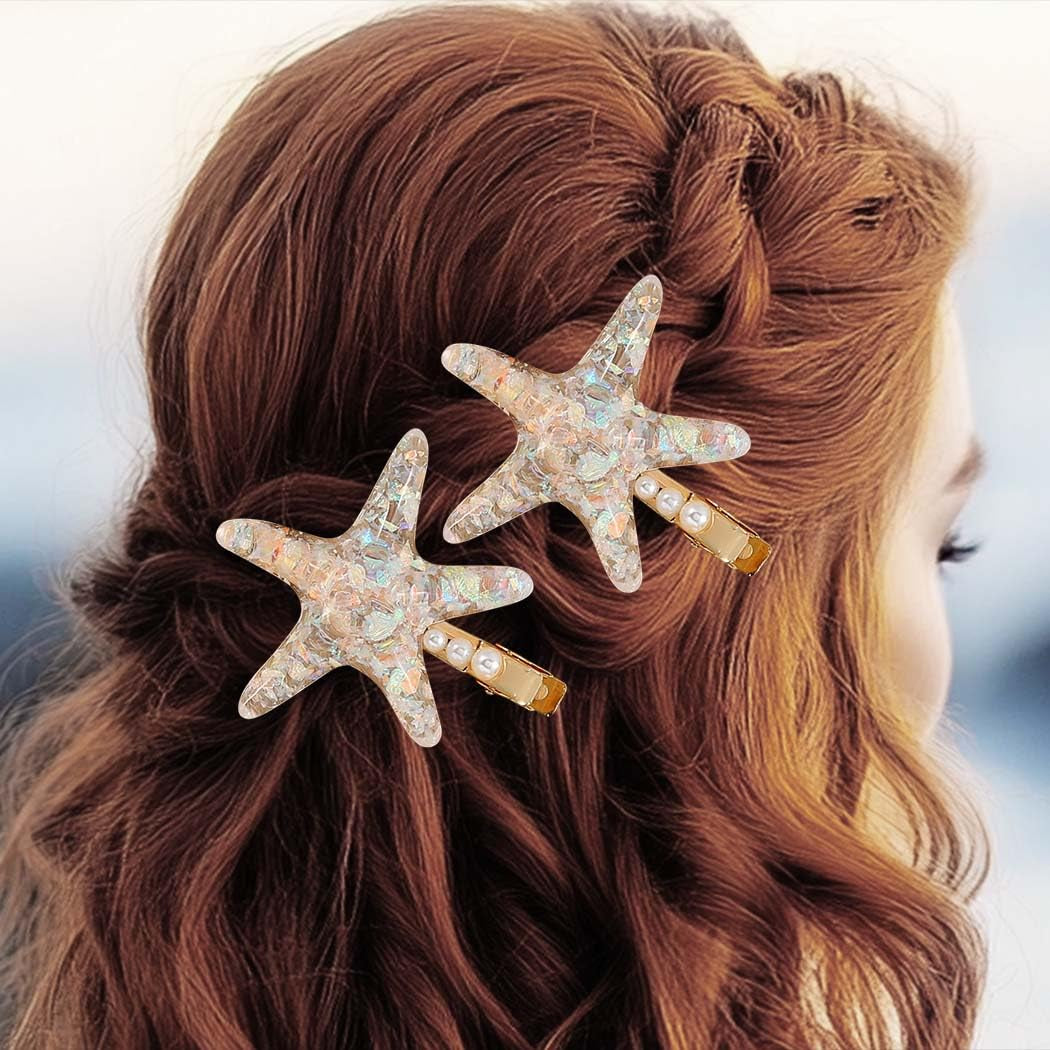 Starfish Hair Clips Mermaid Hair Hair Barrettes Sea Star Costume Hair Accessories for Women and Girls (Pack of 2)